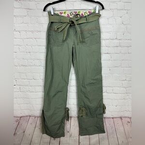 Vintage Y2K‎ 90s Arizona Low Rise belted green side tie lightweight pants sz 1